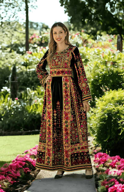 Black & Mix Velvet - Very High Quality Embroidered Palestinian style Thobe