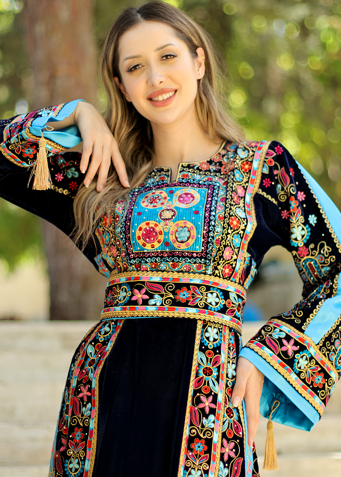 Black & Blue Velvet - Very High Quality Embroidered Palestinian style Thobe