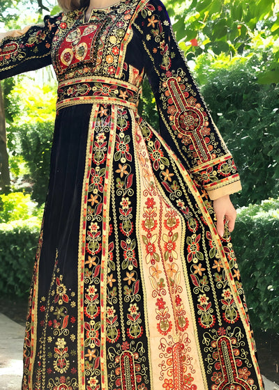 Golden Velvet  - Very High Quality Embroidered Palestinian style Thobe - JPK Traditions