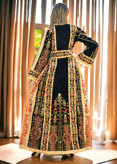 Golden Velvet  - Very High Quality Embroidered Palestinian style Thobe - JPK Traditions