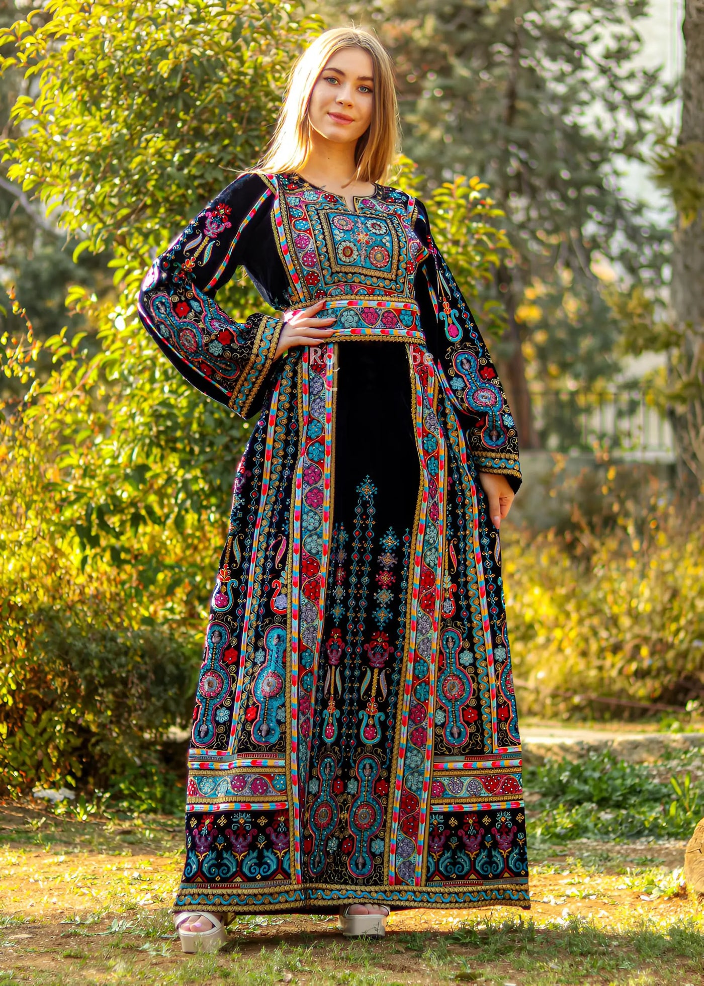 Majestic Colorful Velvet Thobe - Very High Quality Embroidered Palestinian style Thobe - JPK Traditions