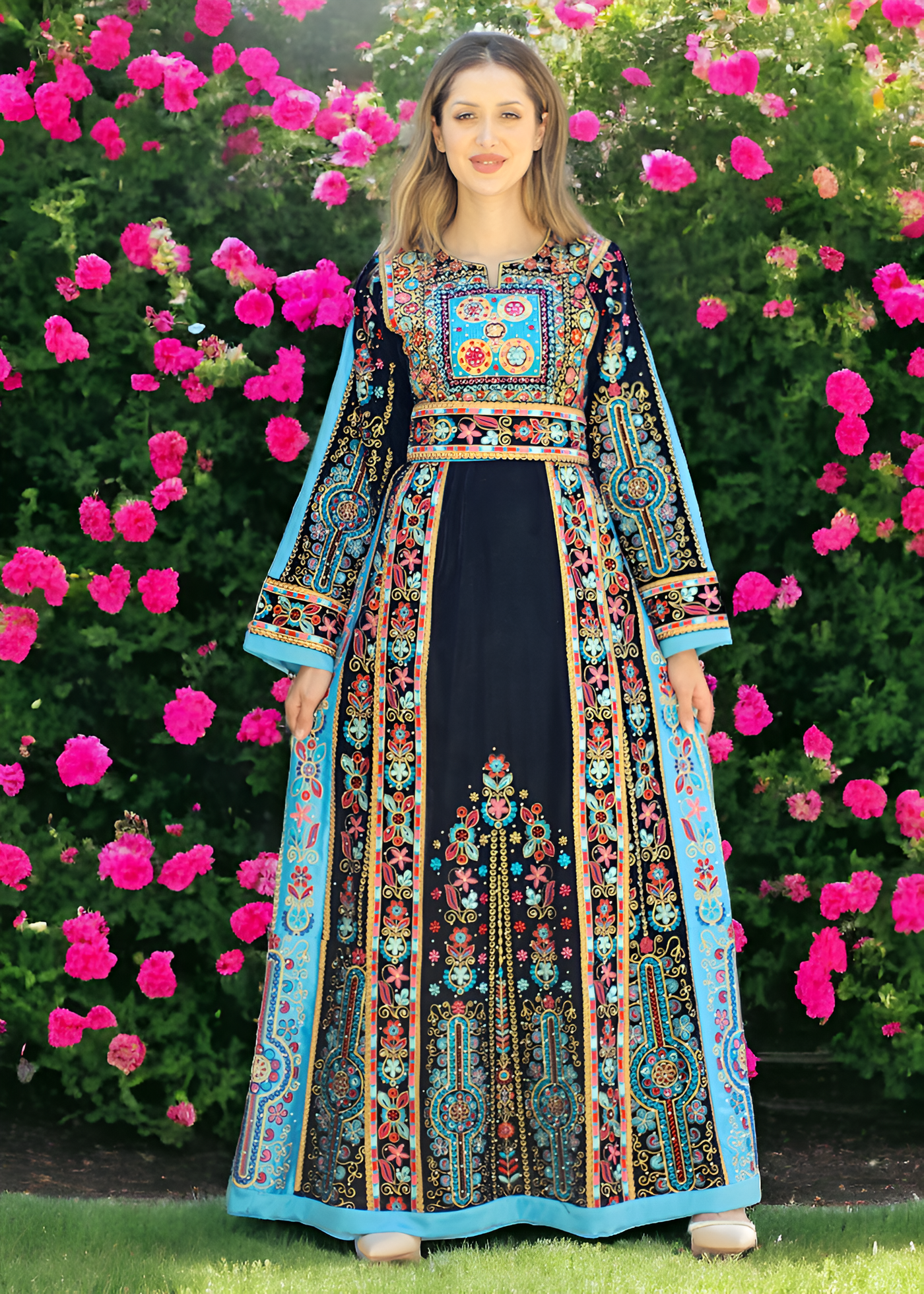 Black & Blue Velvet - Very High Quality Embroidered Palestinian style Thobe