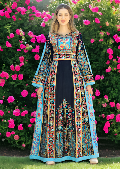 Black & Blue Velvet - Very High Quality Embroidered Palestinian style Thobe