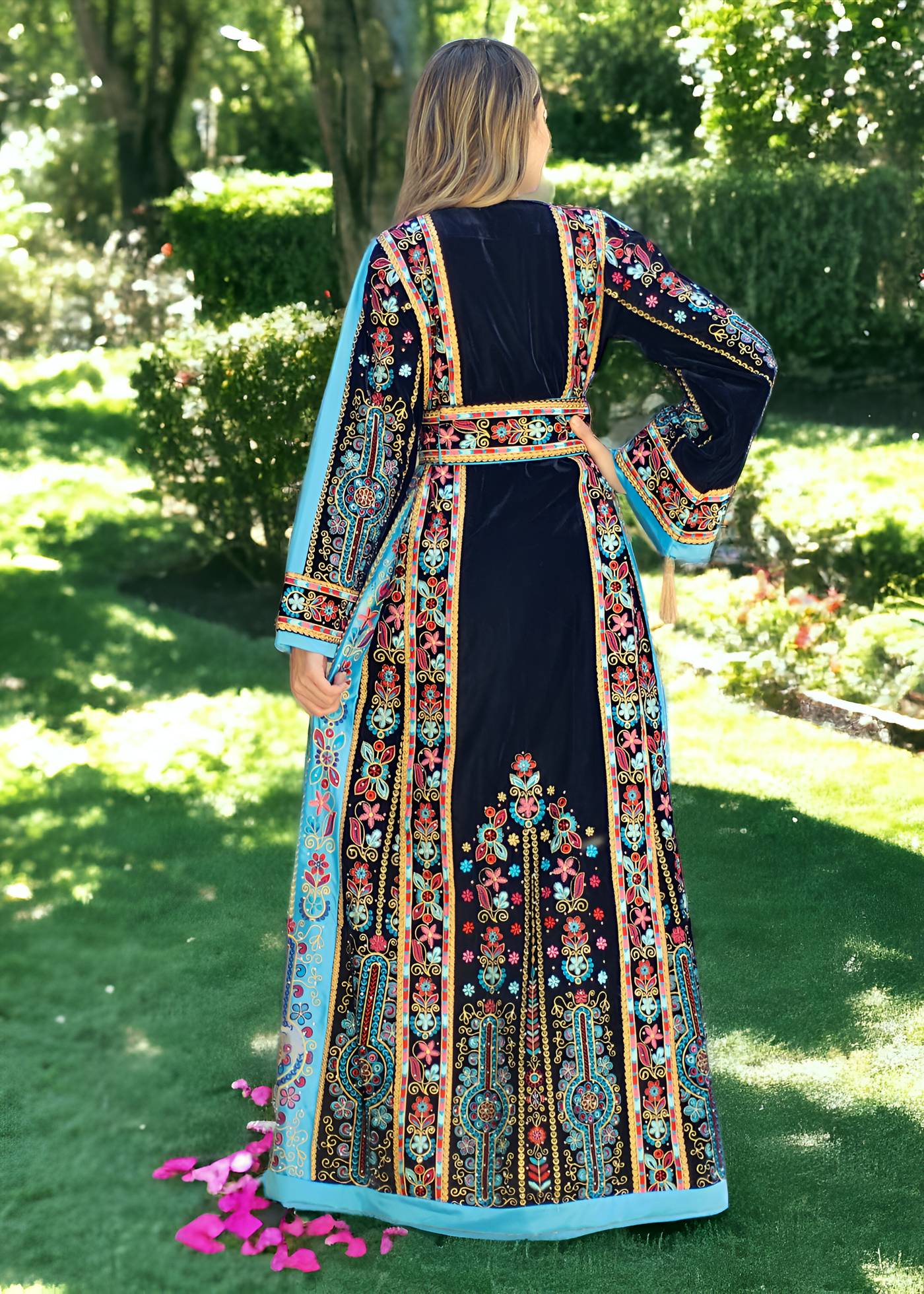 Black & Blue Velvet - Very High Quality Embroidered Palestinian style Thobe