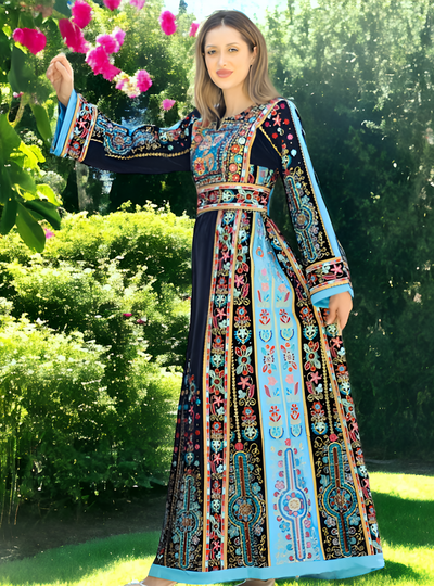 Black & Blue Velvet - Very High Quality Embroidered Palestinian style Thobe