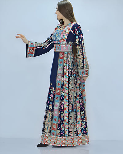 Navy Elegance - Embroidered  Palestinian Style Thobe (high quality)