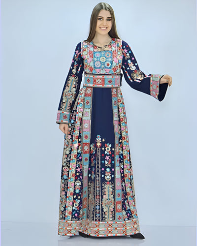 Navy Elegance - Embroidered  Palestinian Style Thobe (high quality)