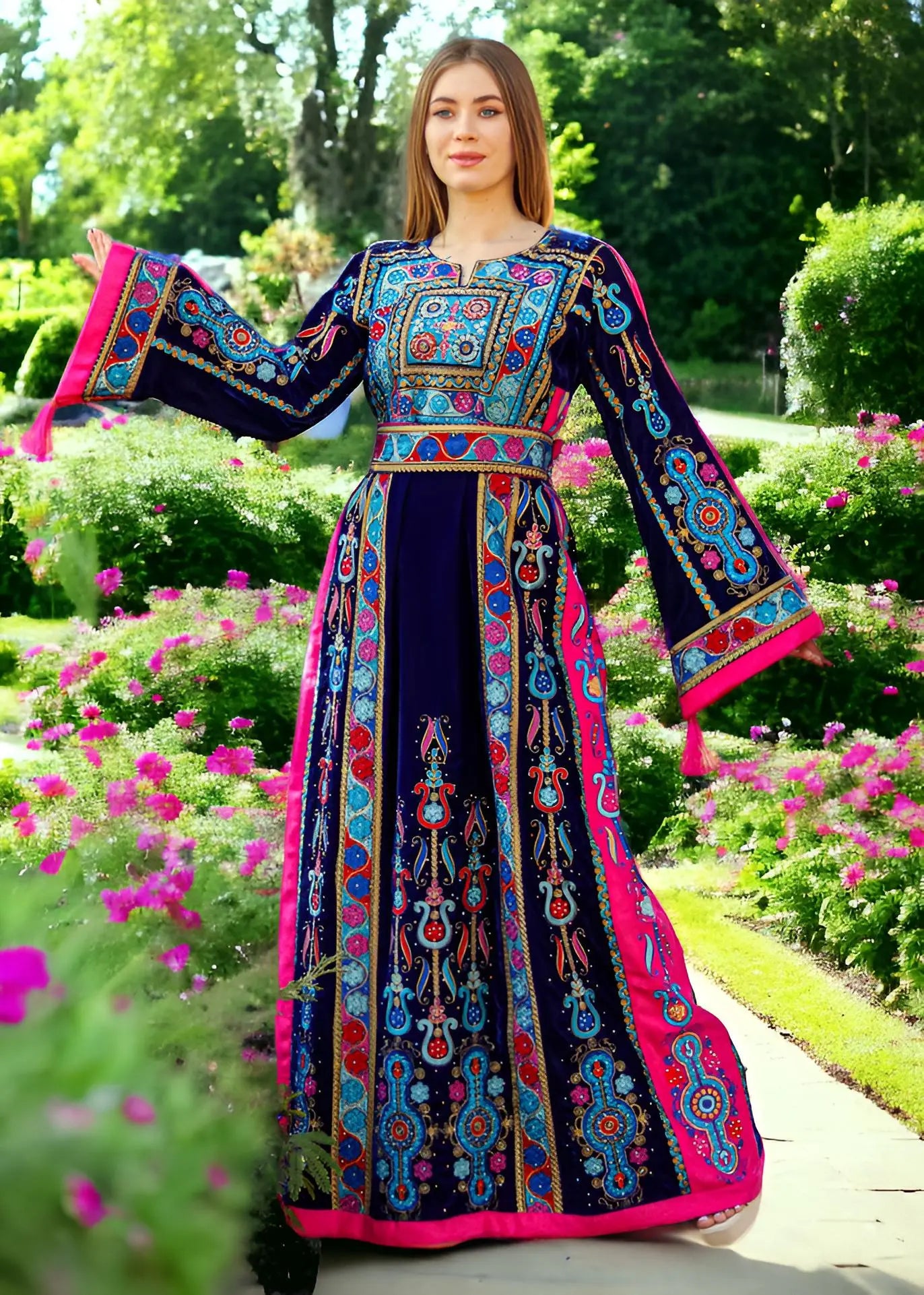 Colorful Beauty Velvet - Very High Quality Traditional Embroidered Palestinian Thobe/Dress - JPK Traditions