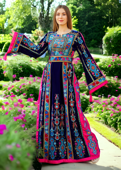 Colorful Beauty Velvet - Very High Quality Traditional Embroidered Palestinian Thobe/Dress