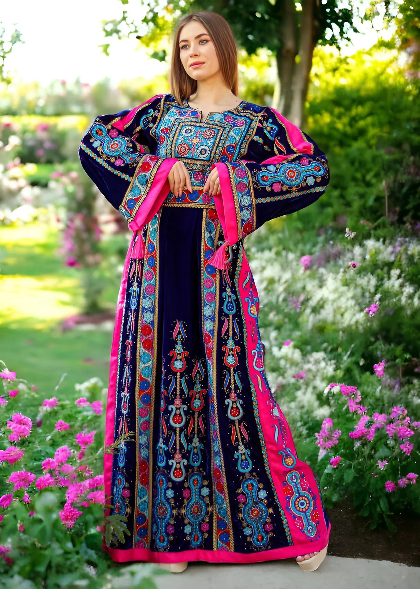 Colorful Beauty Velvet - Very High Quality Traditional Embroidered Palestinian Thobe/Dress - JPK Traditions