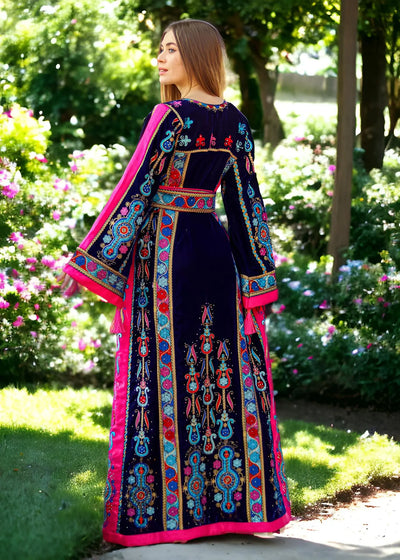 Colorful Beauty Velvet - Very High Quality Traditional Embroidered Palestinian Thobe/Dress - JPK Traditions