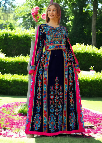 Colorful Beauty Velvet - Very High Quality Traditional Embroidered Palestinian Thobe/Dress - JPK Traditions