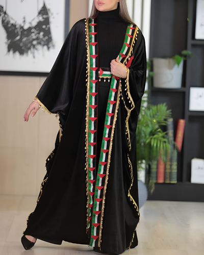 Palestine Flag Velvet Abaya - Embroidered Palestinian Abaya