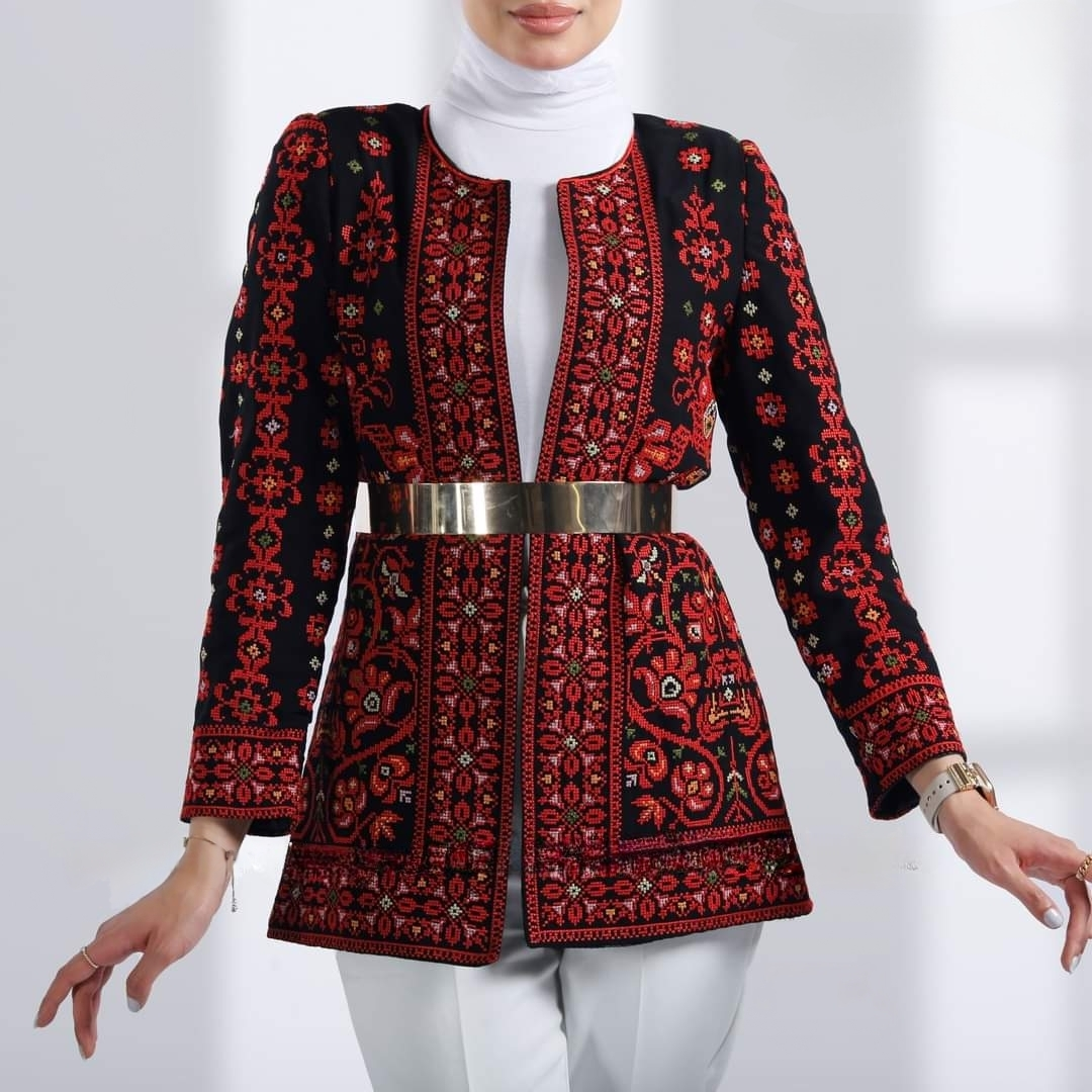 Embroidered Jacket With Collar 2 - Embroidered Palestinian / Jordanian style