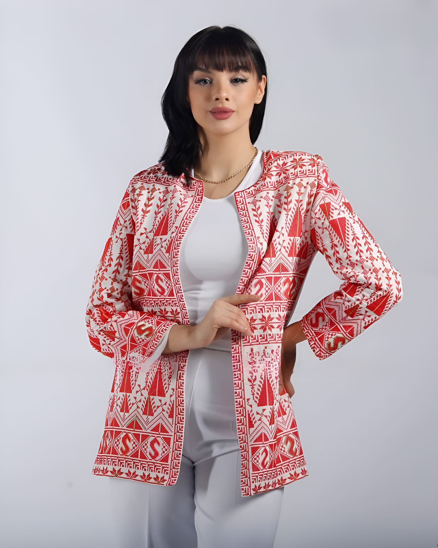 Embroidered Elegance -  Palestinian / Jordanian style Jacket With Collar
