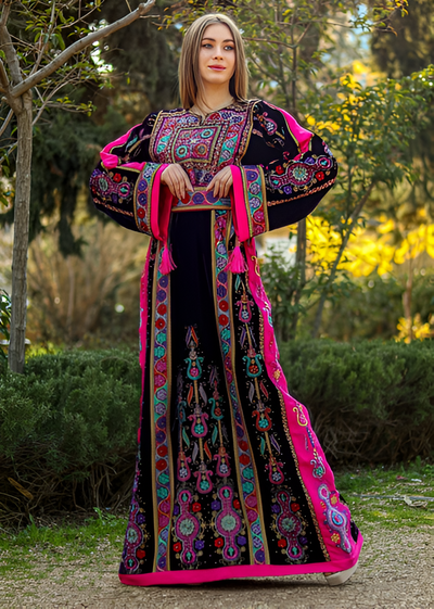 Pink Velvet - Very High Quality Traditional Embroidered Palestinian Thobe