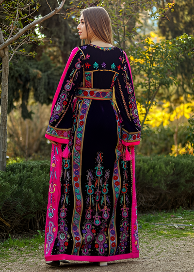 Pink Velvet - Very High Quality Traditional Embroidered Palestinian Thobe