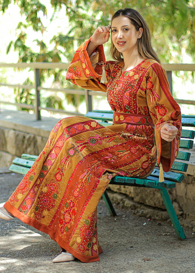 Orange Beauty - Very High Quality Embroidered Palestinian style Thobe