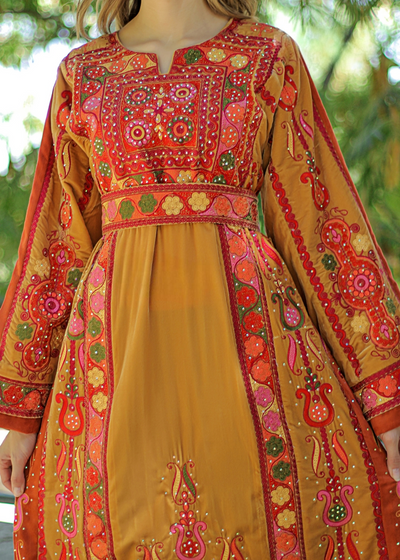 Orange Beauty - Very High Quality Embroidered Palestinian style Thobe