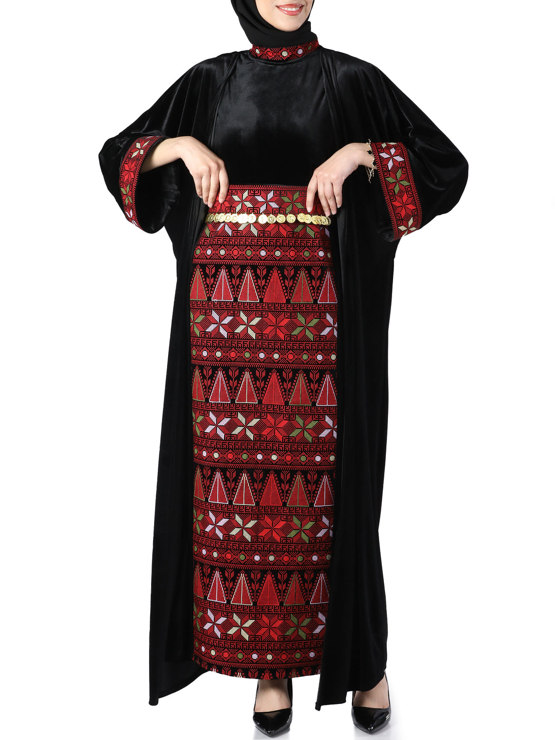 Jerusalem Velvet Bisht - 2 Piece High Quality Traditional Embroidered Palestinian Bisht