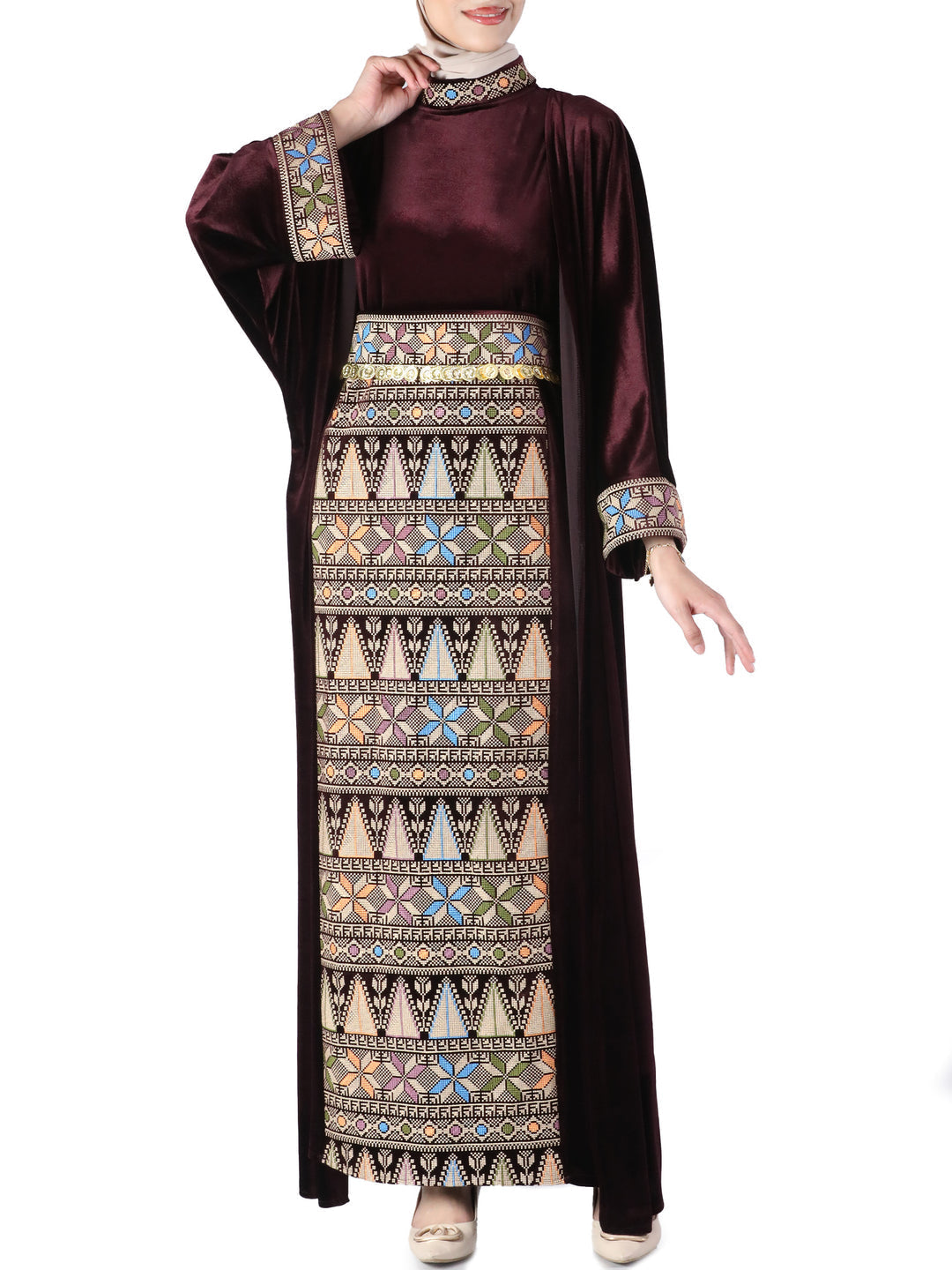Jerusalem Velvet Bisht - 2 Piece High Quality Traditional Embroidered Palestinian Bisht
