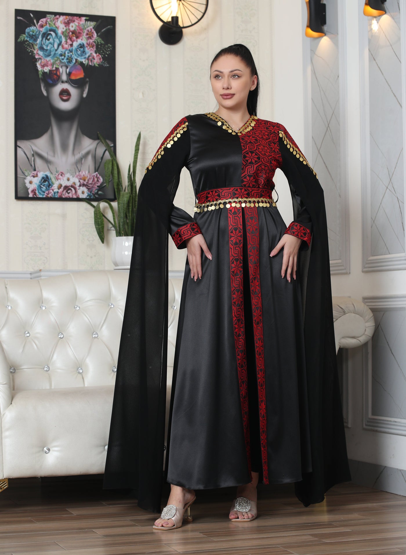 Golden Dinar - Embroidered Palestinian Style Dress - JPK Traditions