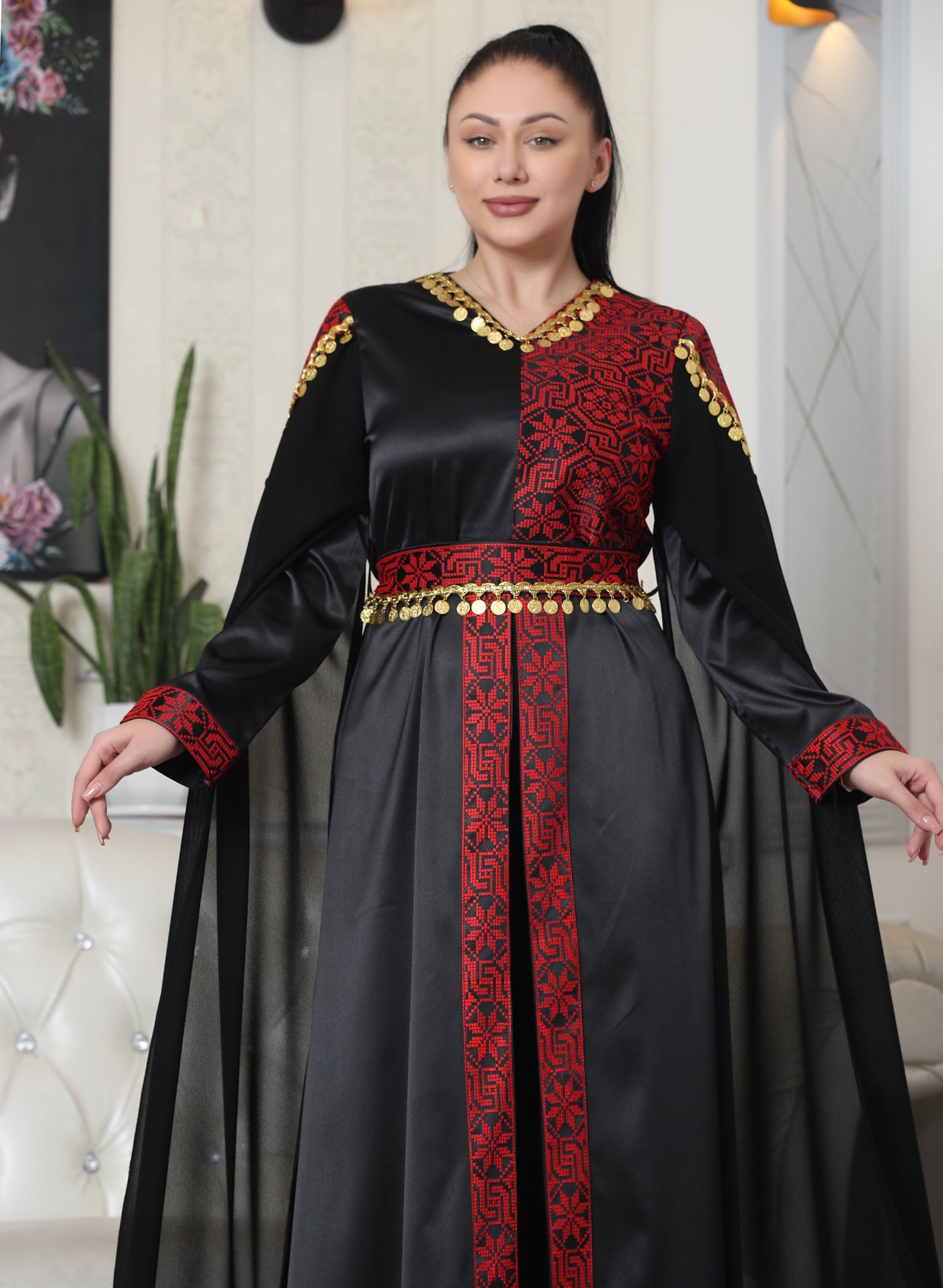 Golden Dinar - Embroidered Palestinian Style Dress - JPK Traditions