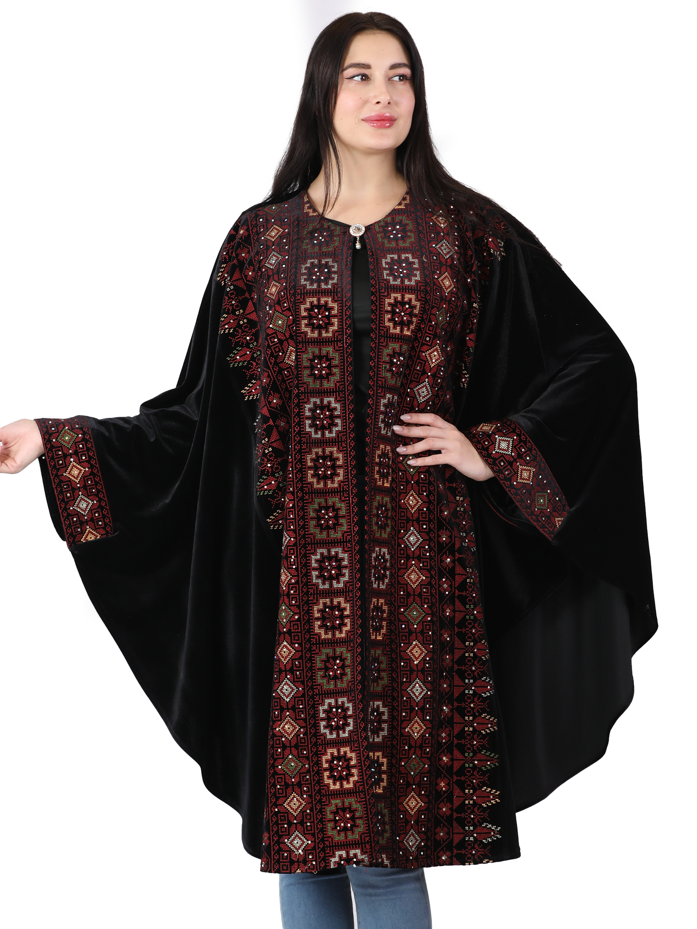 Embroidered Jacket/Shawl - (Free Size) High Quality Embroidered Palestinian style shawl/Jacket