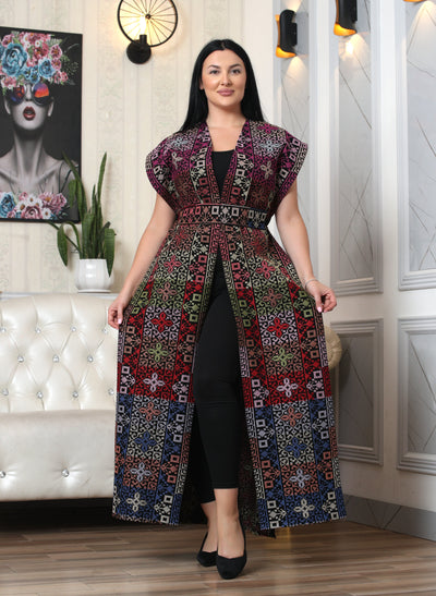 Rose - Embroidered Palestinian style Sleeveless Kaftan.