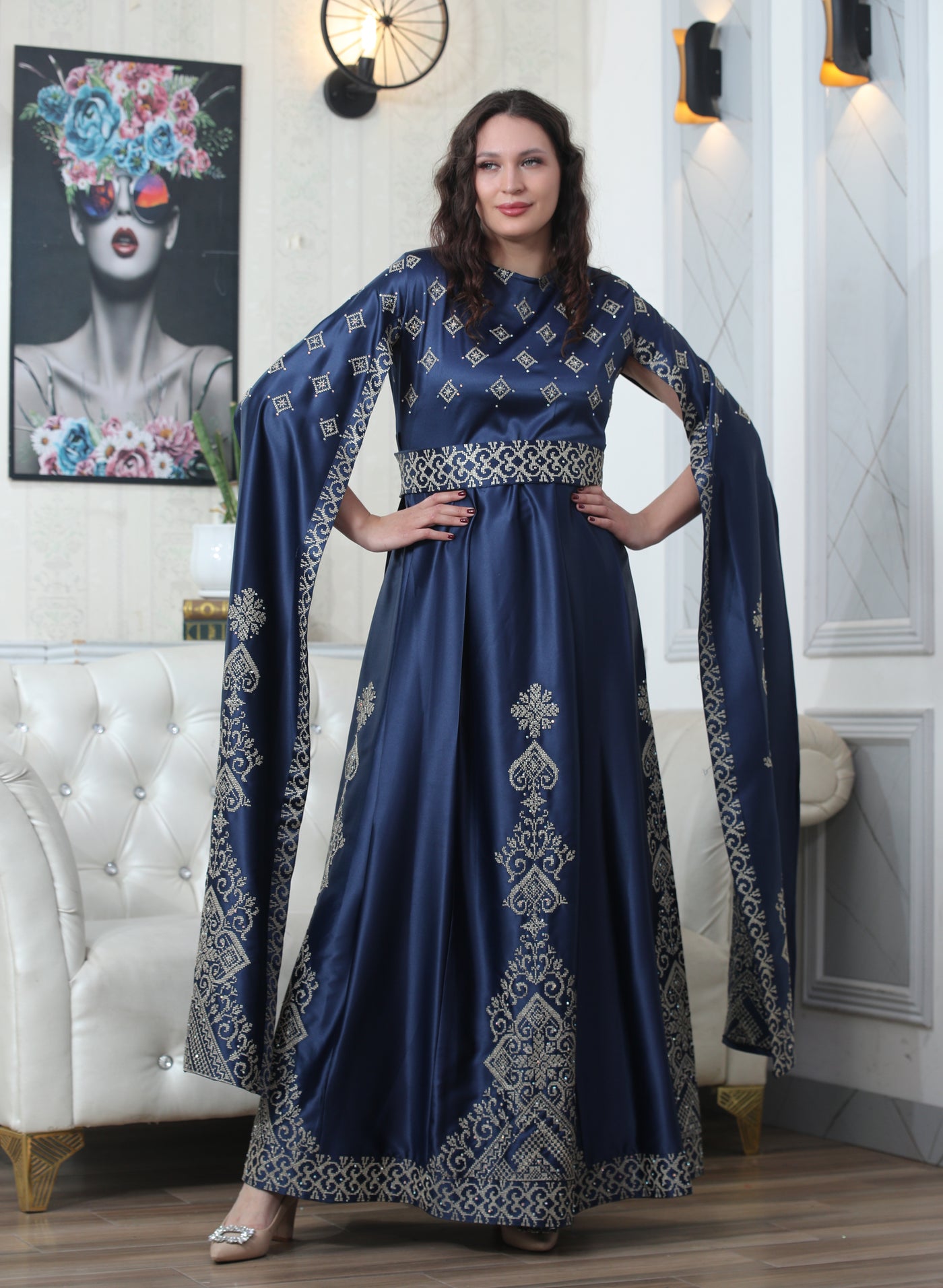 Navy Pearl - Embroidered Palestinian Dress