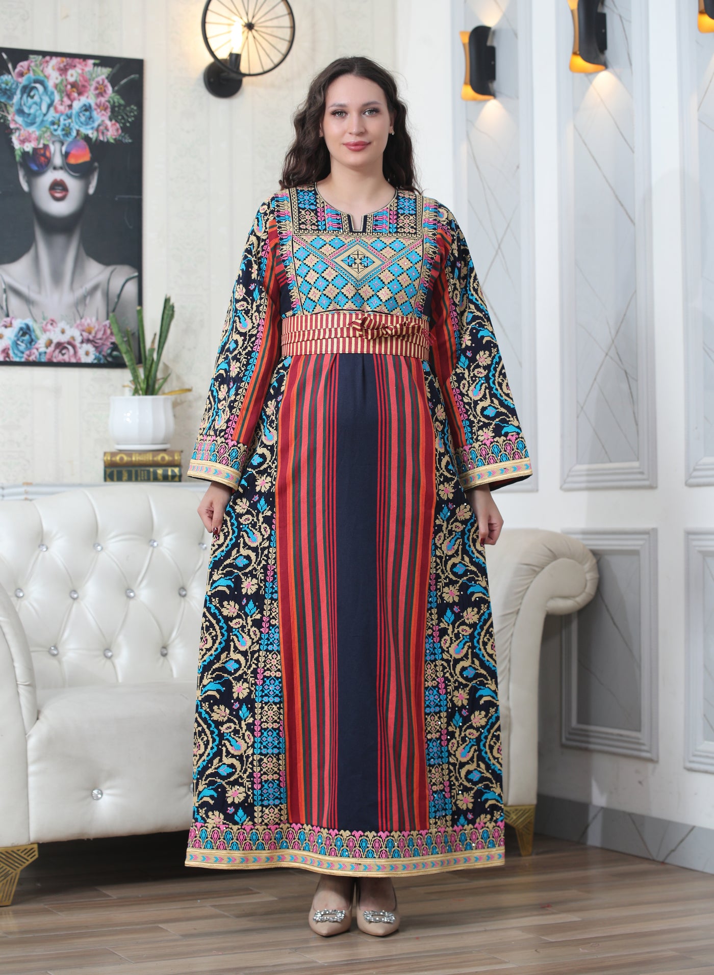 Navy Majdalawi - High Quality Traditional Embroidered Palestinian style Thobe for women