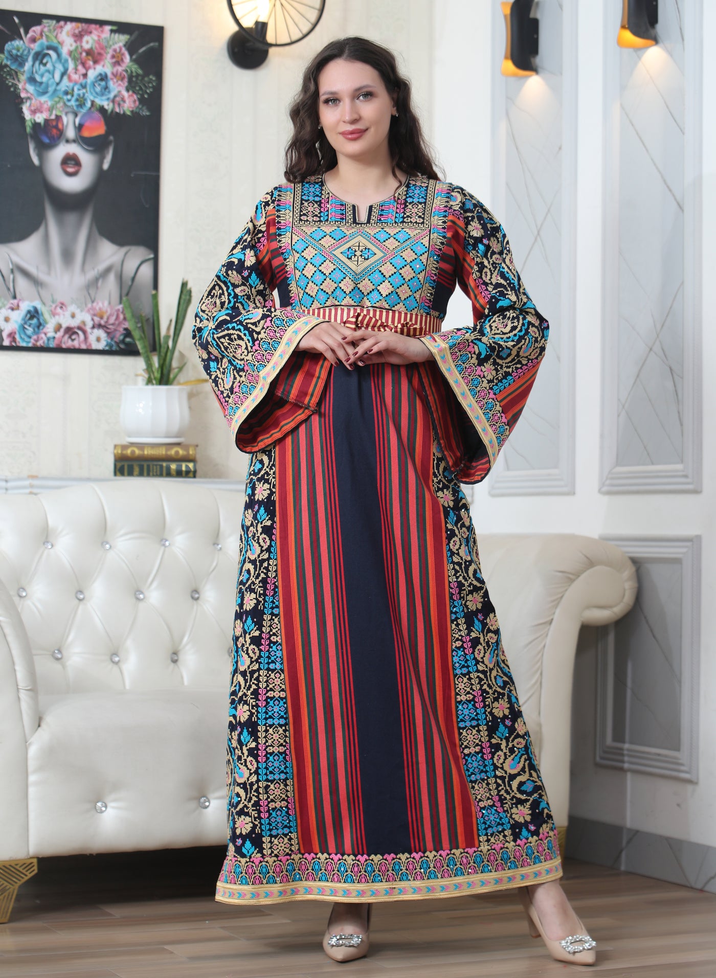 Navy Majdalawi - High Quality Traditional Embroidered Palestinian style Thobe for women