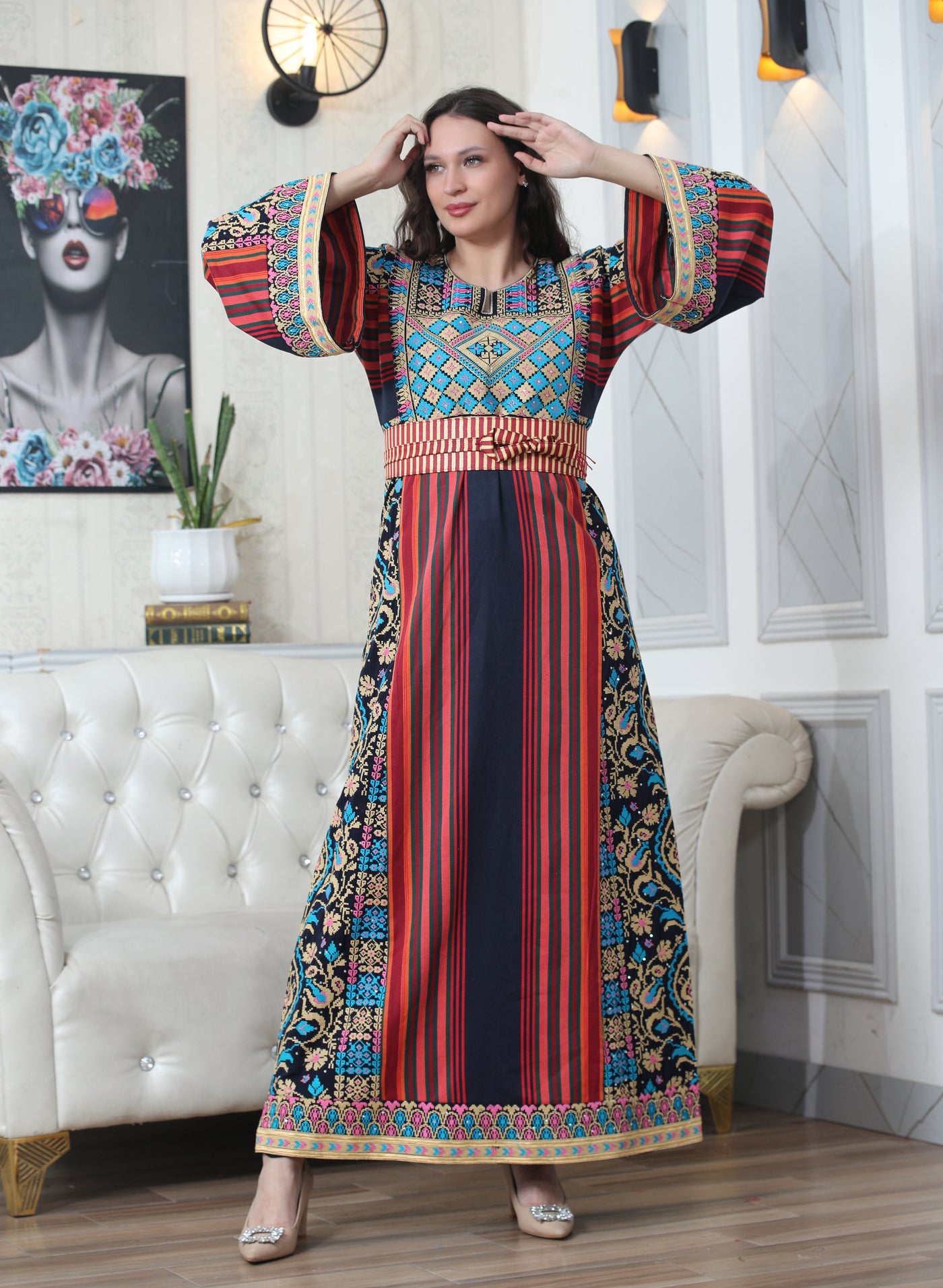 Navy Majdalawi - High Quality Traditional Embroidered Palestinian style Thobe for women