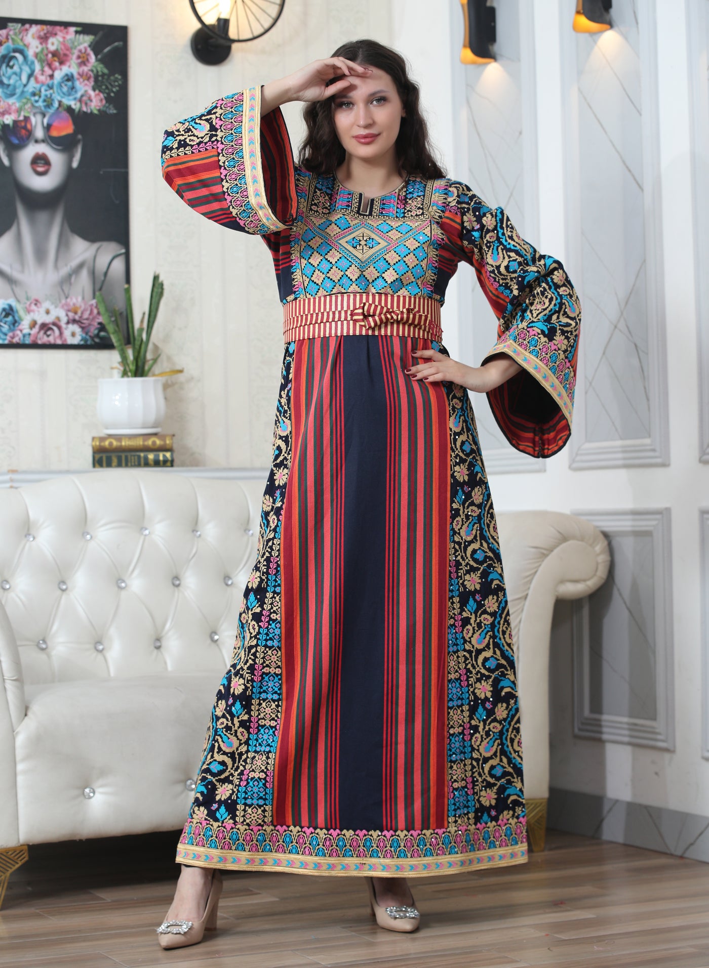 Navy Majdalawi - High Quality Traditional Embroidered Palestinian style Thobe for women