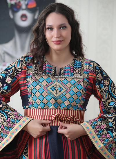 Navy Majdalawi - High Quality Traditional Embroidered Palestinian style Thobe for women