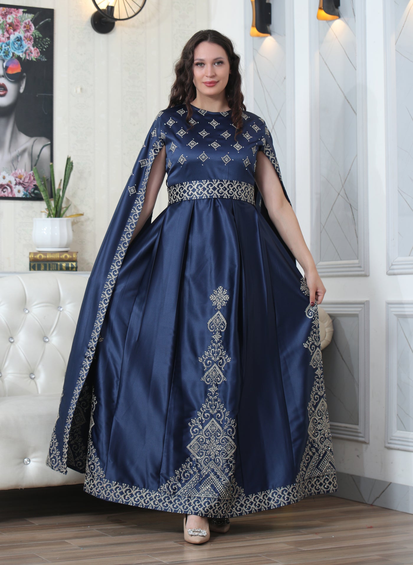 Navy Pearl - Embroidered Palestinian Dress