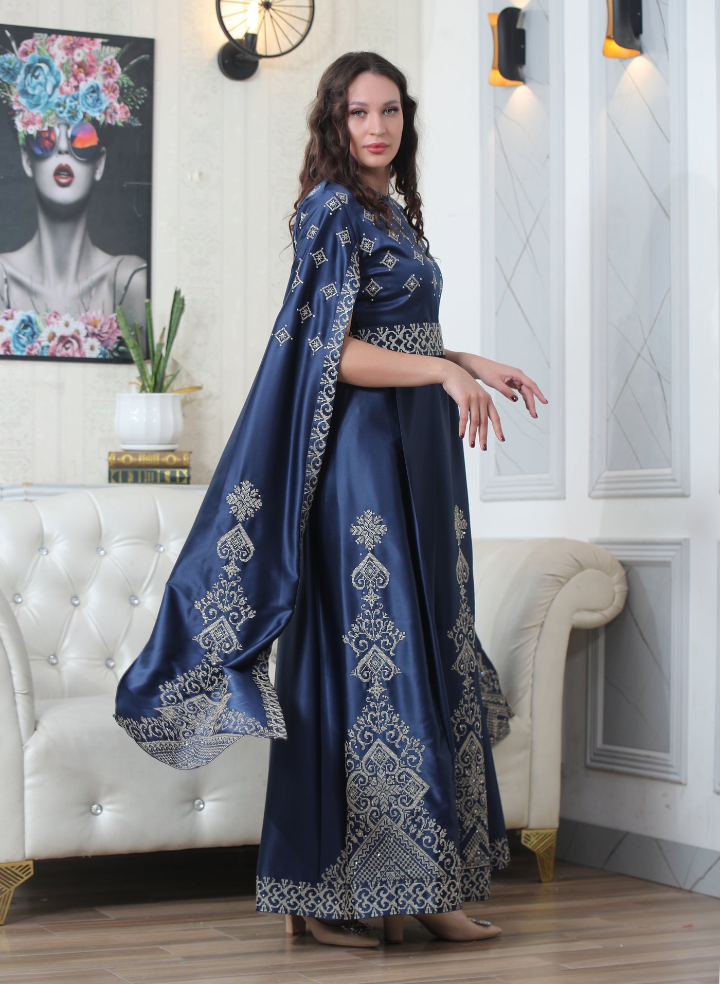 Navy Pearl - Embroidered Palestinian Dress