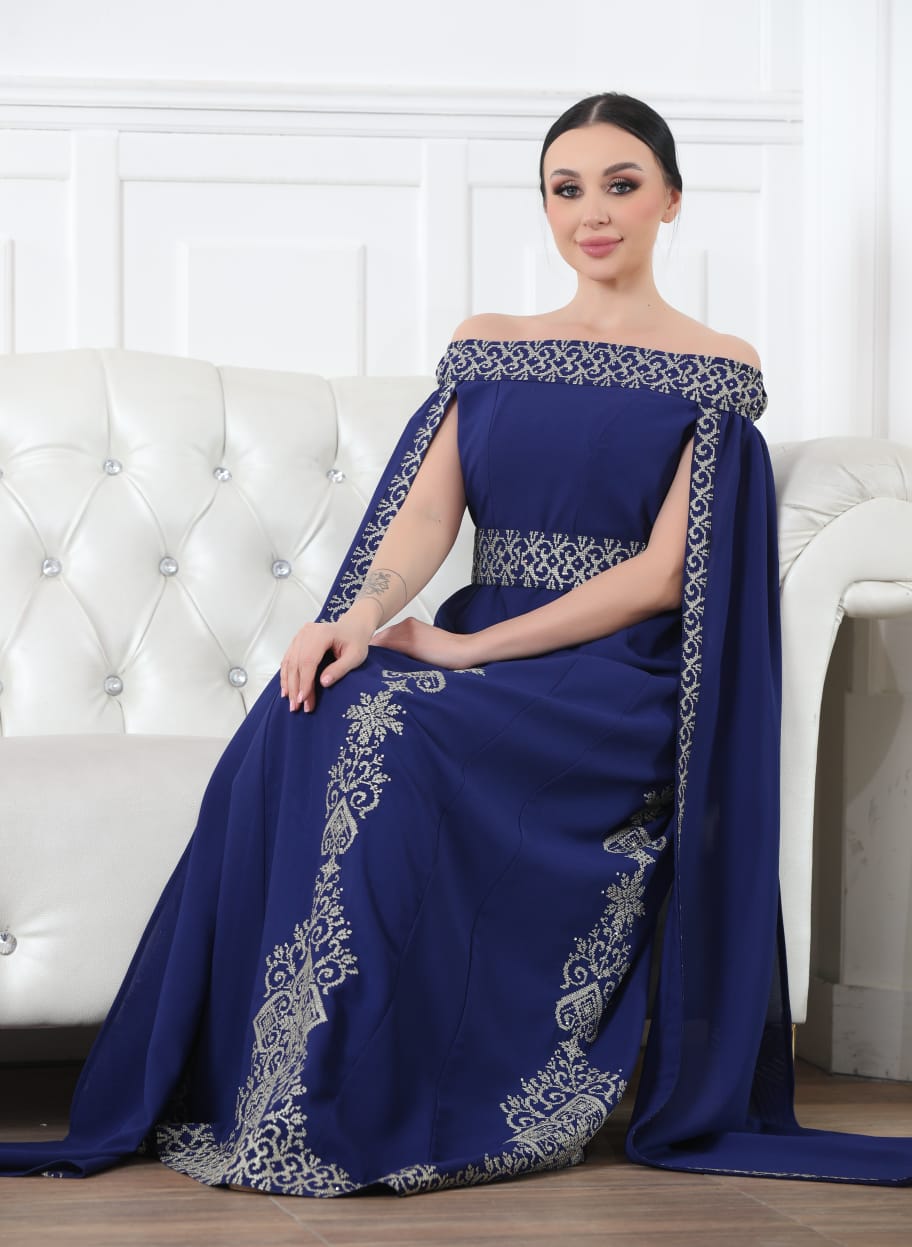 Blue Butterfly - Traditional Palestinian Embroidered Dress