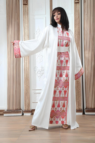 White Satin Princess - 2 Piece High Quality Traditional Embroidered Palestinian Thobe/Dress