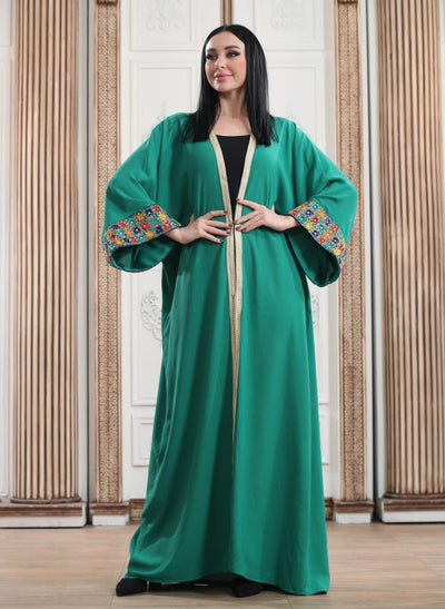 Green Bisht - Embroidered Palestinian style Bisht/Abaya