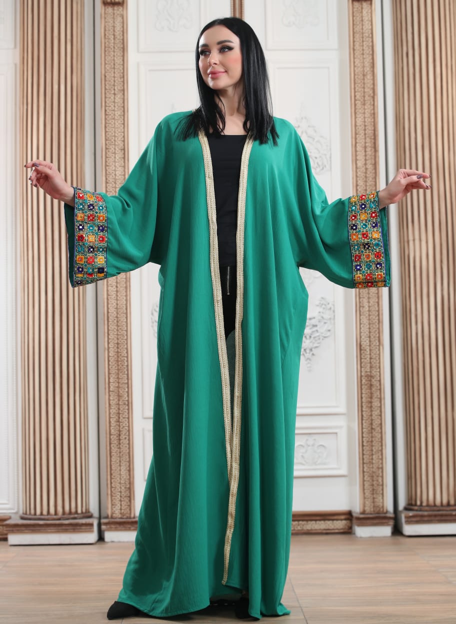 Green Bisht - Embroidered Palestinian style Bisht/Abaya