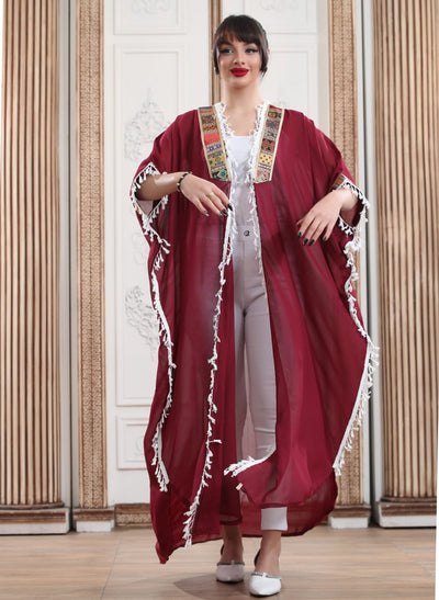 Maroon Bisht - Embroidered Palestinian style Bisht/Abaya