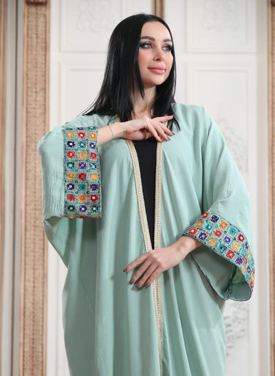 Cyan Bisht - Embroidered Palestinian style Bisht/Abaya