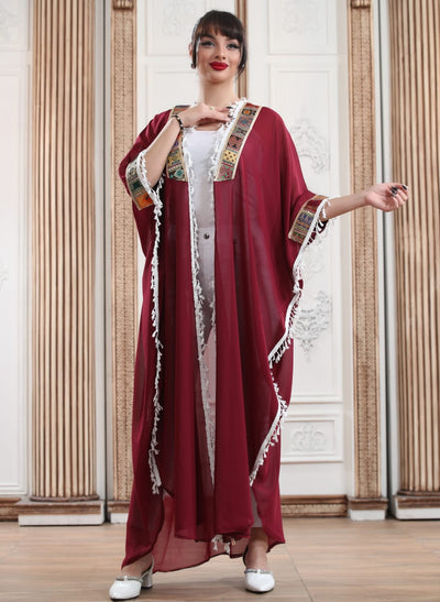 Maroon Bisht - Embroidered Palestinian style Bisht/Abaya