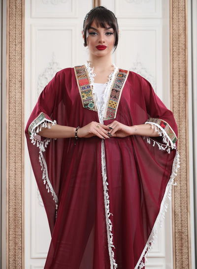 Maroon Bisht - Embroidered Palestinian style Bisht/Abaya