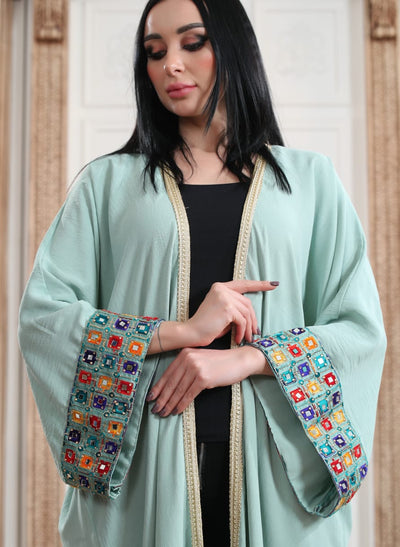 Cyan Bisht - Embroidered Palestinian style Bisht/Abaya