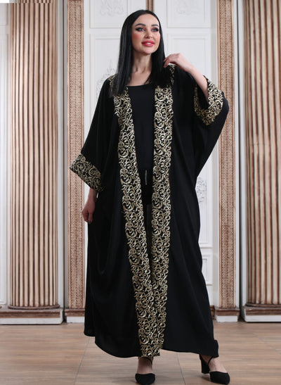 Black & Gold Bisht - Embroidered Palestinian style Bisht/Abaya