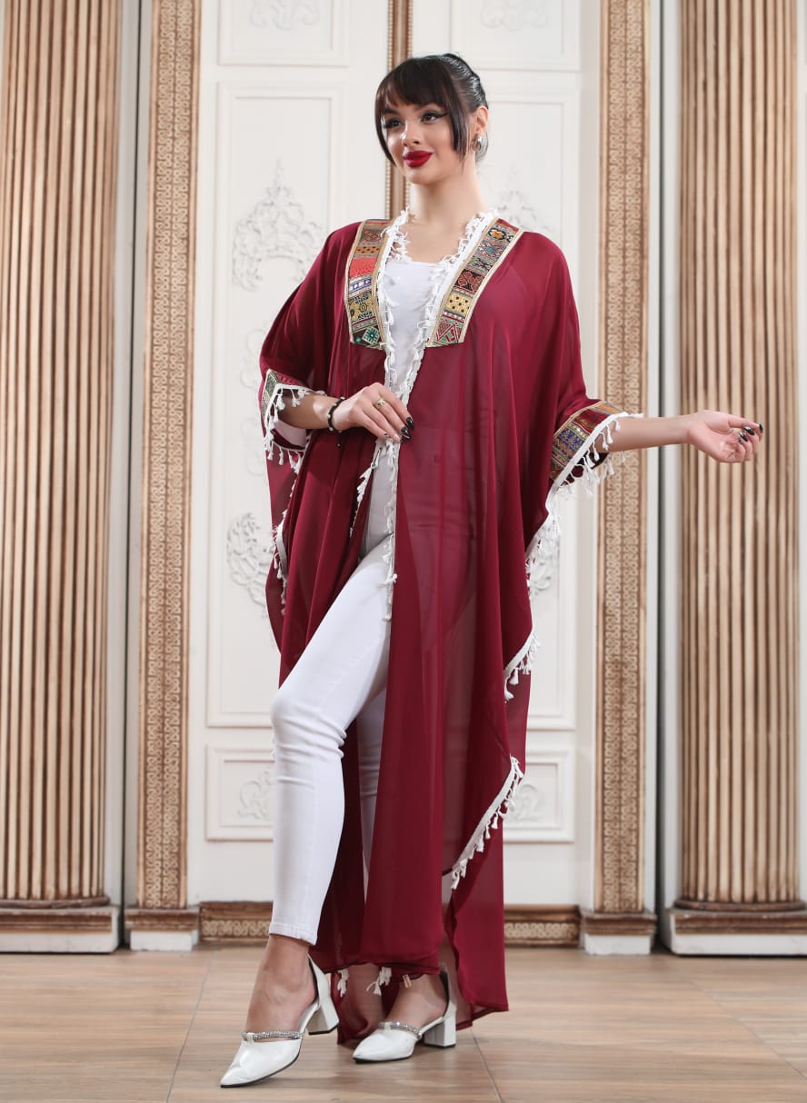 Maroon Bisht - Embroidered Palestinian style Bisht/Abaya