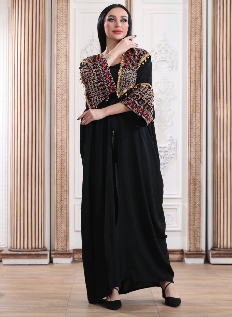 Black Bisht - Embroidered Palestinian style Bisht/Abaya