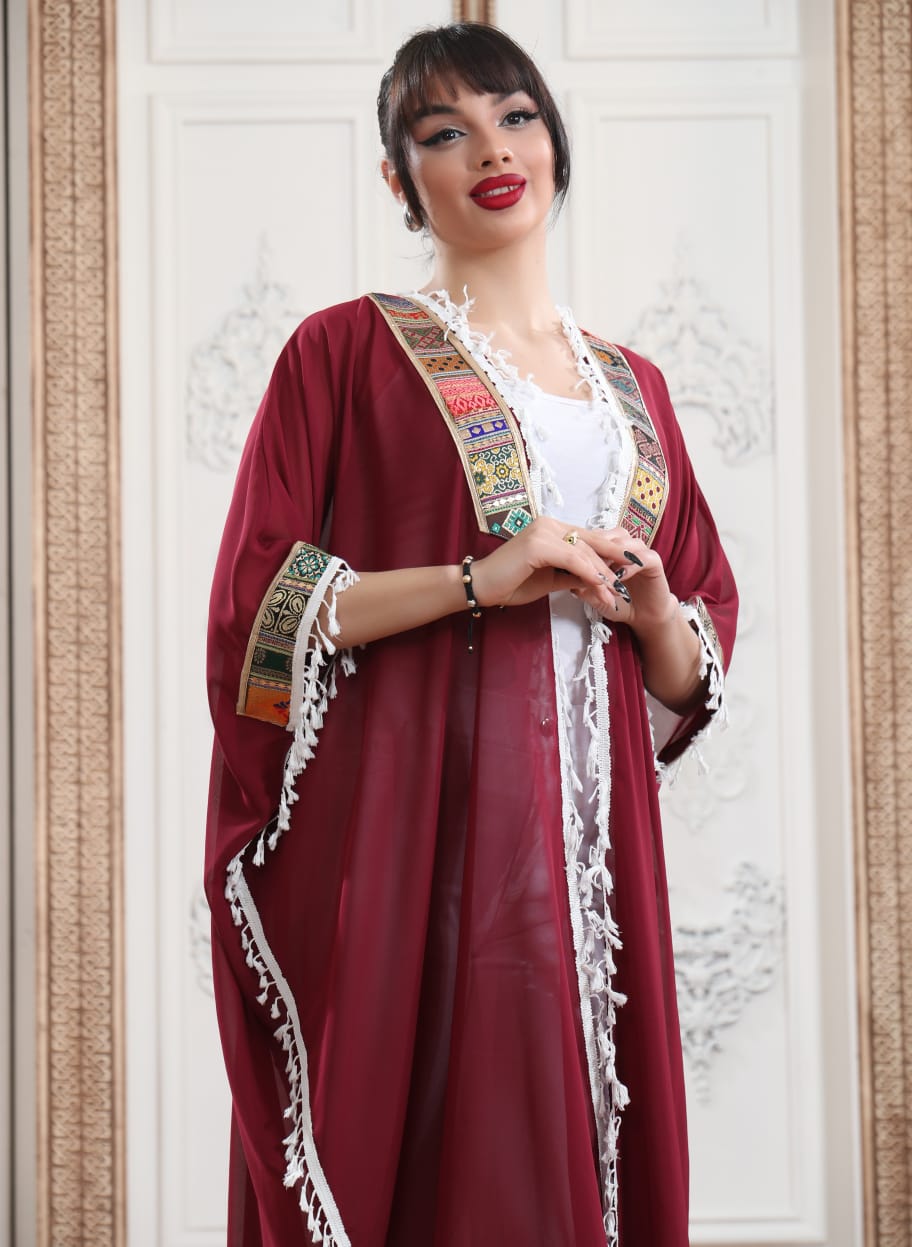 Maroon Bisht - Embroidered Palestinian style Bisht/Abaya